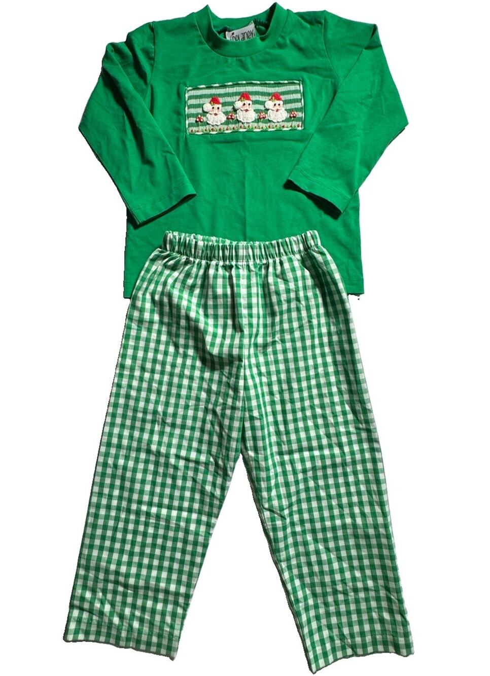 Delaney Girls 2T Christmas Santa Smocked Shirt Gingham Pants Outfit NWT